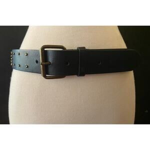 CHAPS Black Leather Brass Studded Belt Women sz M